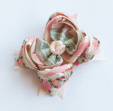 4” T Moonstone w Crochet Flowers/ Dazzle w Peach Velvet OL/ Moonstone w Burlap & Mint Lace