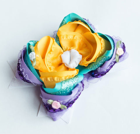 4" T Lavender w Organza Ruffle and Sequins/ CGOL/Yellow w Ruffle OL and FLOWER EMBELLISHMENTS