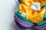 4" T Lavender w Organza Ruffle and Sequins/ CGOL/Yellow w Ruffle OL and FLOWER EMBELLISHMENTS